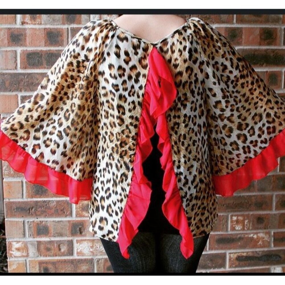 Leopard Print Flowy Blouse With Red Ruffle Trim &… - image 2